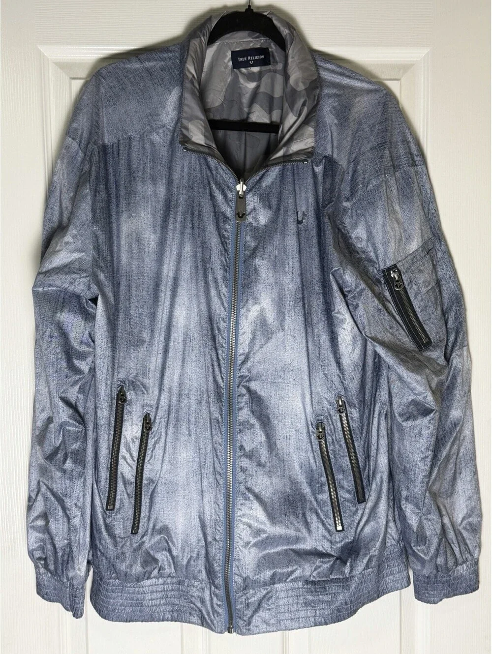 True Religion Men’s Gray Camo Track Jacket Full Zip Pockets Size XL